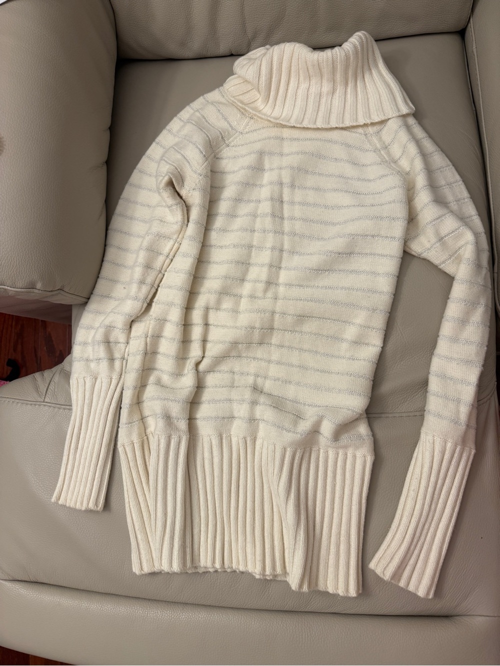 Armani Exchange Cream Ribbed Turtleneck Sweater with Subtle Stripes